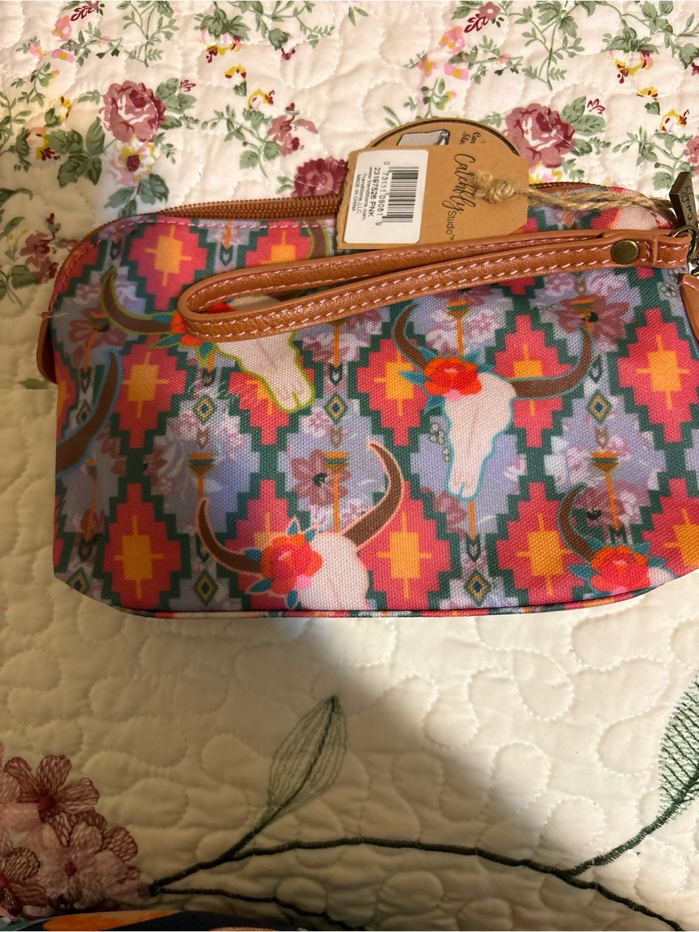 Wristlet Cosmetic Pouch in Multicolor Southwestern Print
